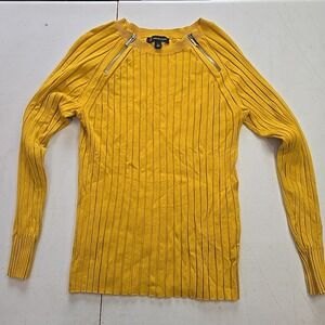 INC Sweater Top Ribbed‎ Knit Deep Iris Zipper Detail Large Classic Chic